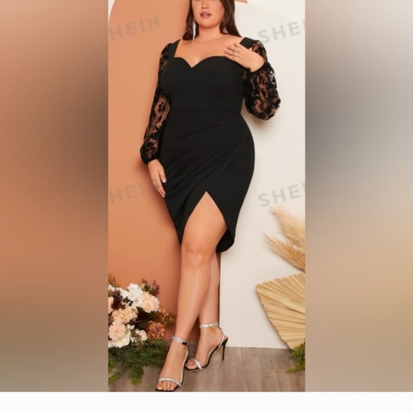 Curve -  Plus Size  Lantern Sleeve Wrap Hem Dress - Picture 5 of 5